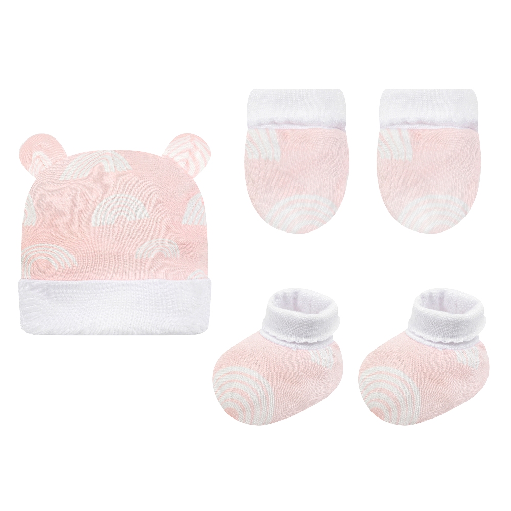 Infancie 3-Pc Bamboo Cotton Newborn Baby Booties, Mittens and Hat Gift Set (Pink)